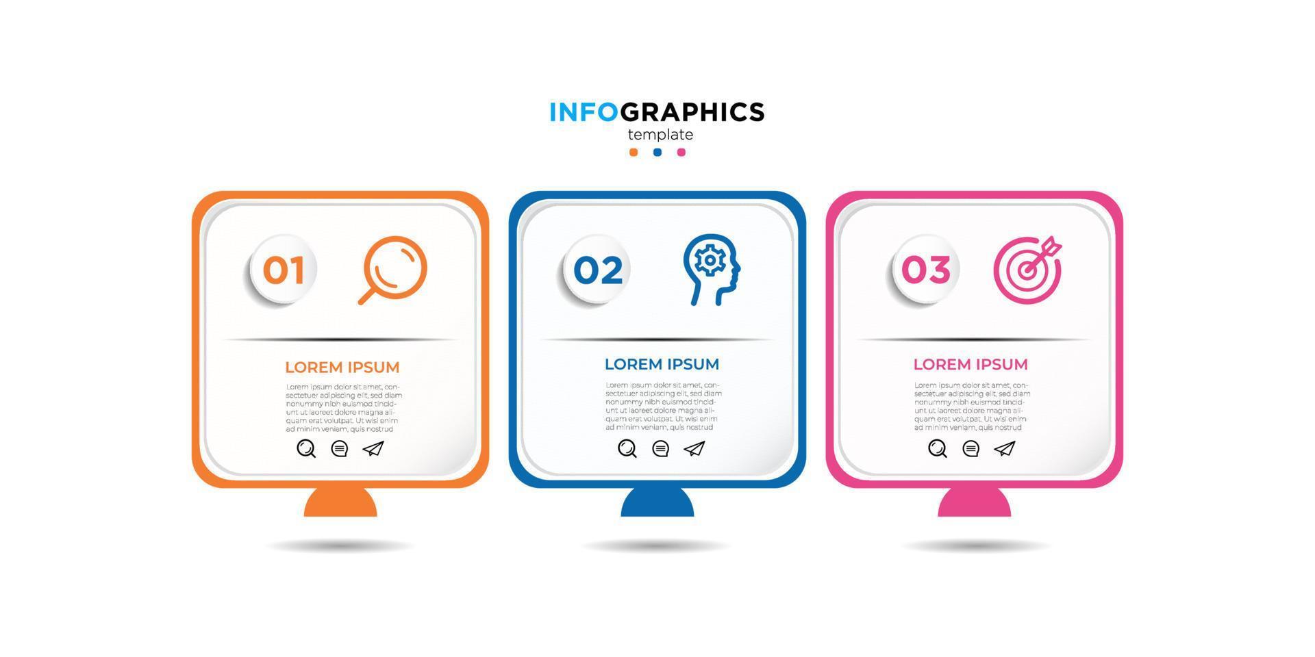 Trendy business Infographic design template Vector with icons and 3 options or steps. Can be used for process diagram, presentations, workflow layout, banner, flow chart, info graph.Eps10 vector