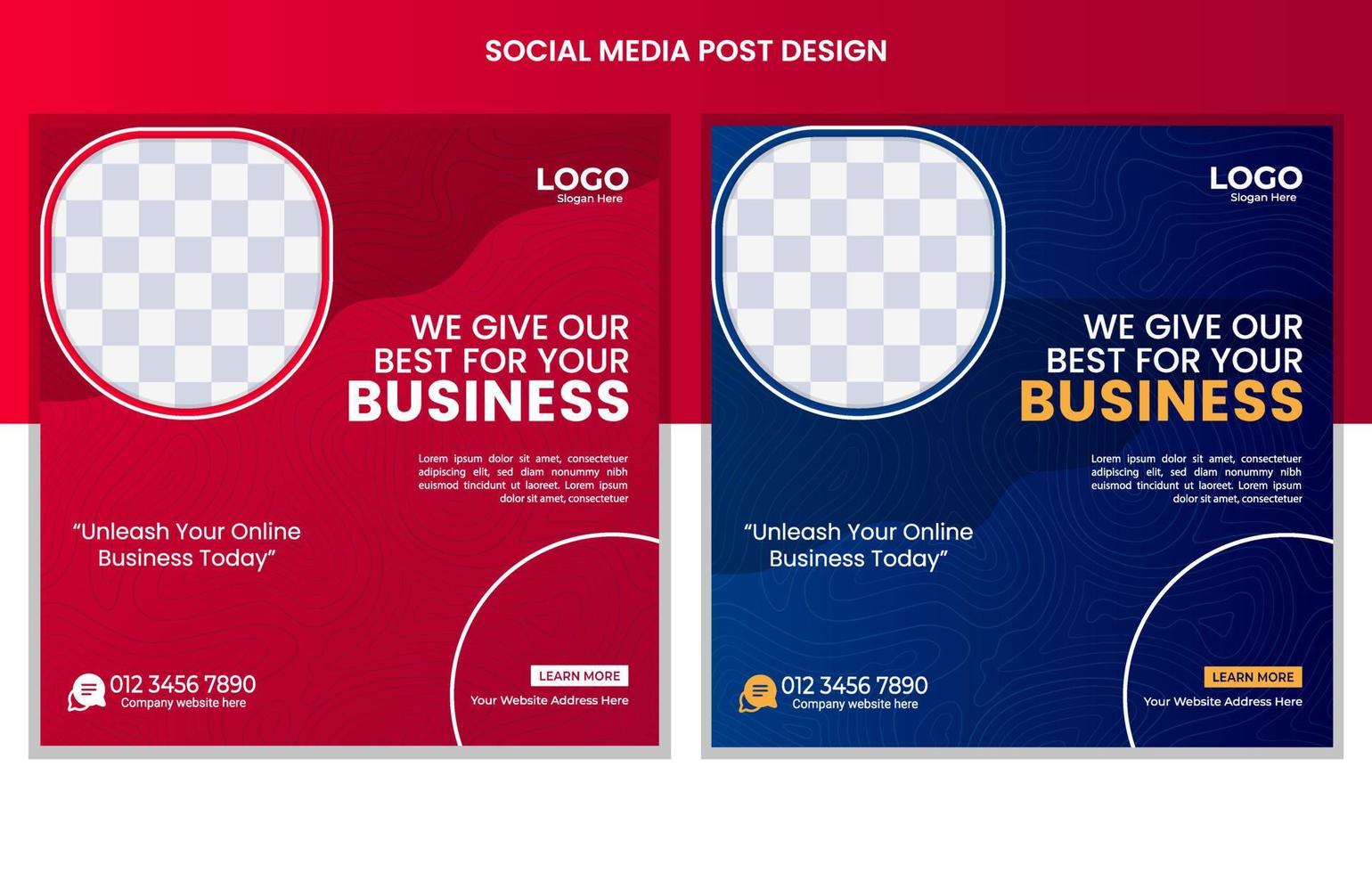 Corporate social media posts design, business web banners color variation template, Set of Editable square post template vector