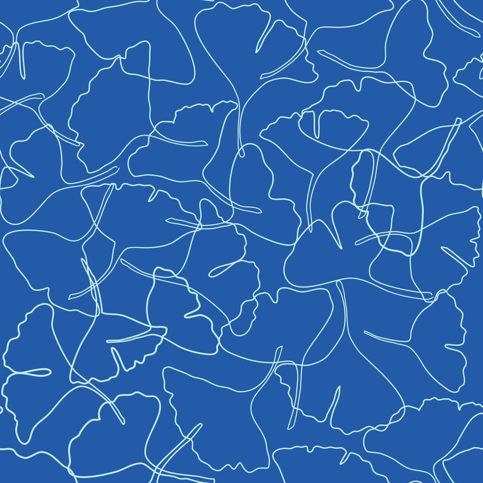 patrón vectorial sin costuras con hojas de ginkgo azul caídas, dibujo abstracto de hojas de otoño sobre fondo azul oscuro para la impresión de textiles de tela de ropa de moda, papel tapiz y envoltura de papel vector