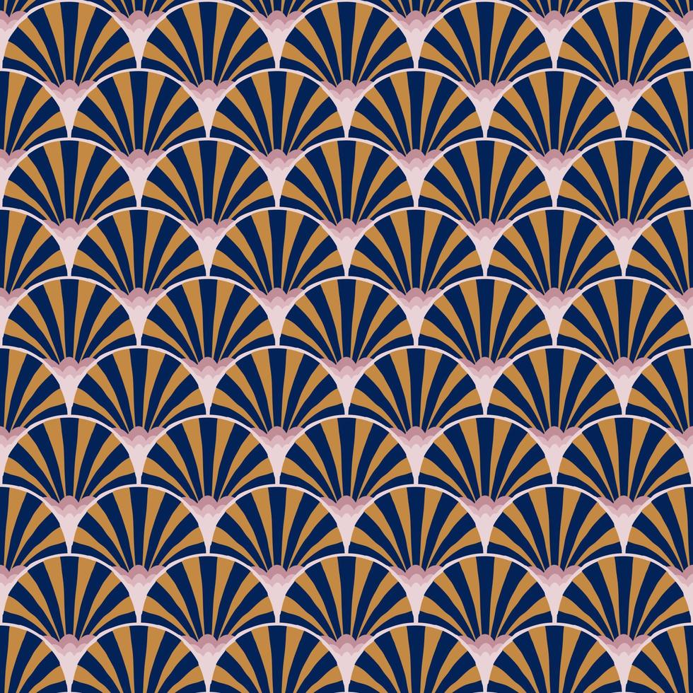 Vector seamless repeat pattern drawing of blue and yellow striped random on fan pattern and shell curve for fashion clothing fabric textiles printed, wallpaper, paper wrapping