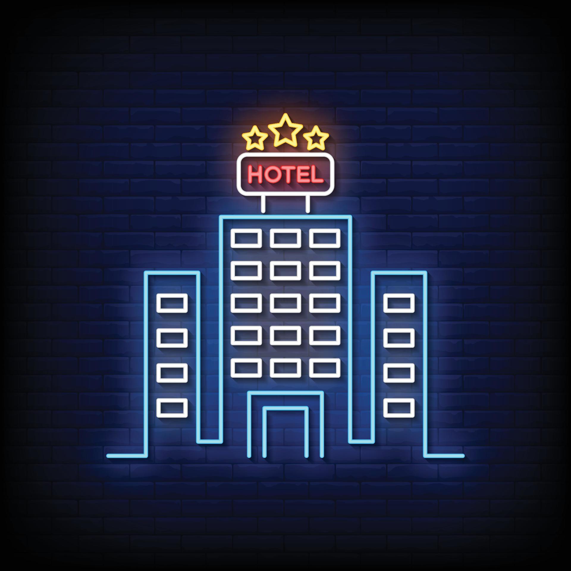 Neon Sign hotel with brick wall background vector 13272422 Vector Art