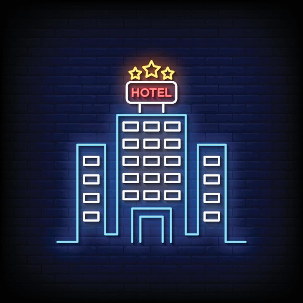 Neon Sign hotel with brick wall background vector