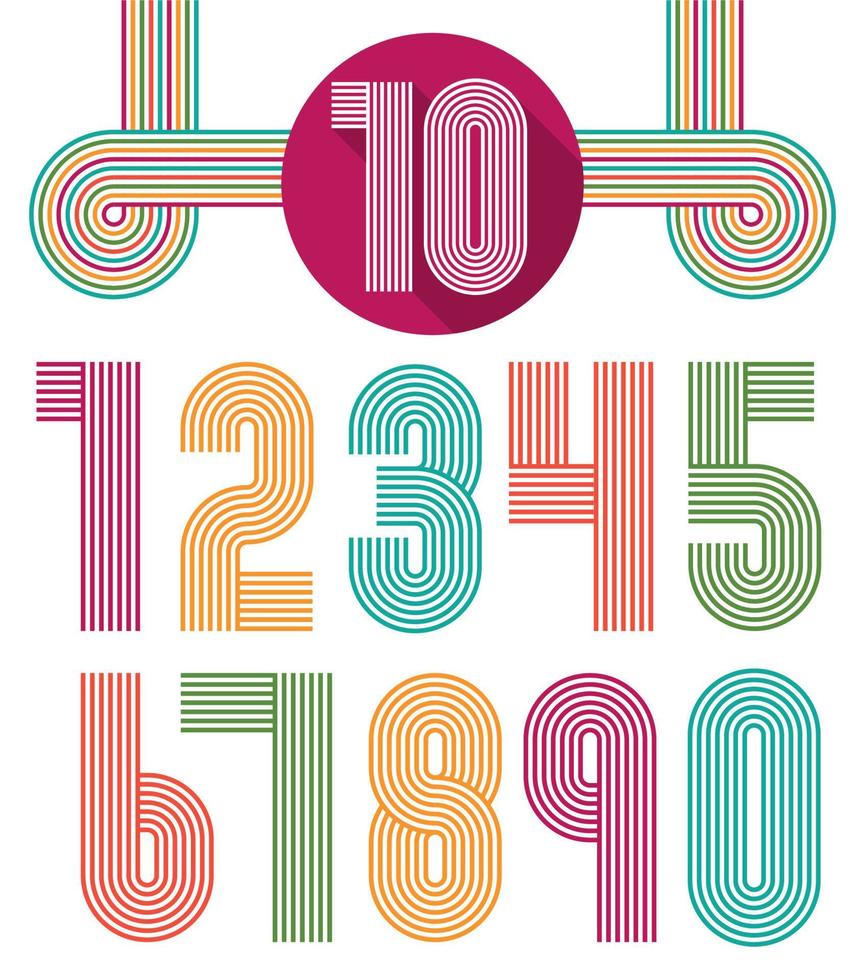 Retro stripes funky numbers set vector