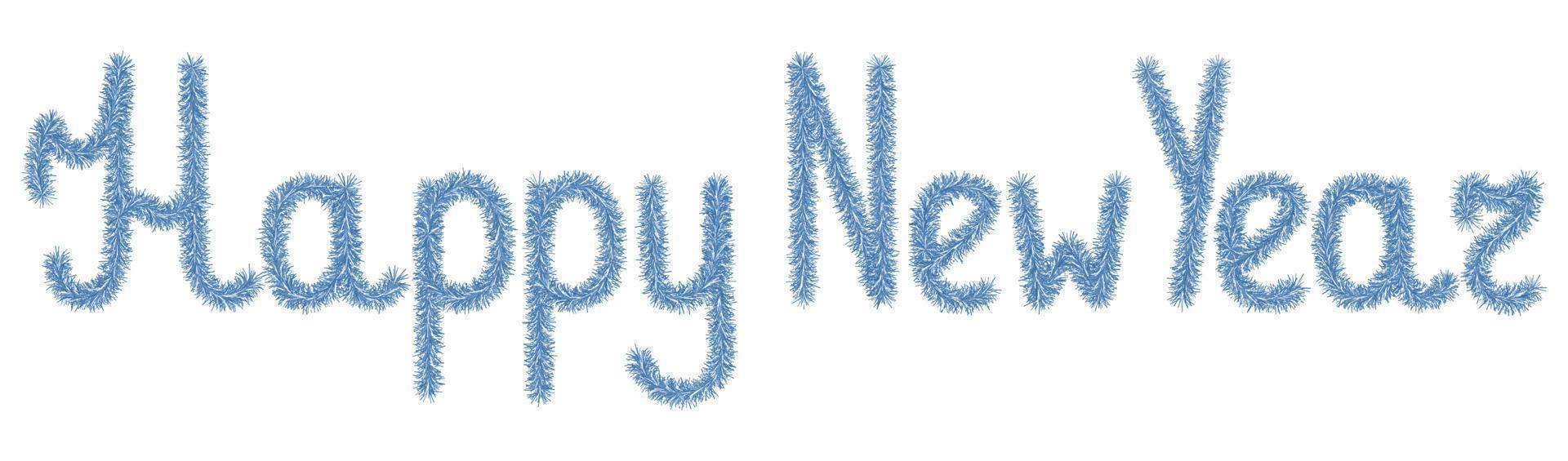 Blue tinsel. Happy New Year. Lettering from a holiday decoration. Fluffy lettering. A rustling wish vector