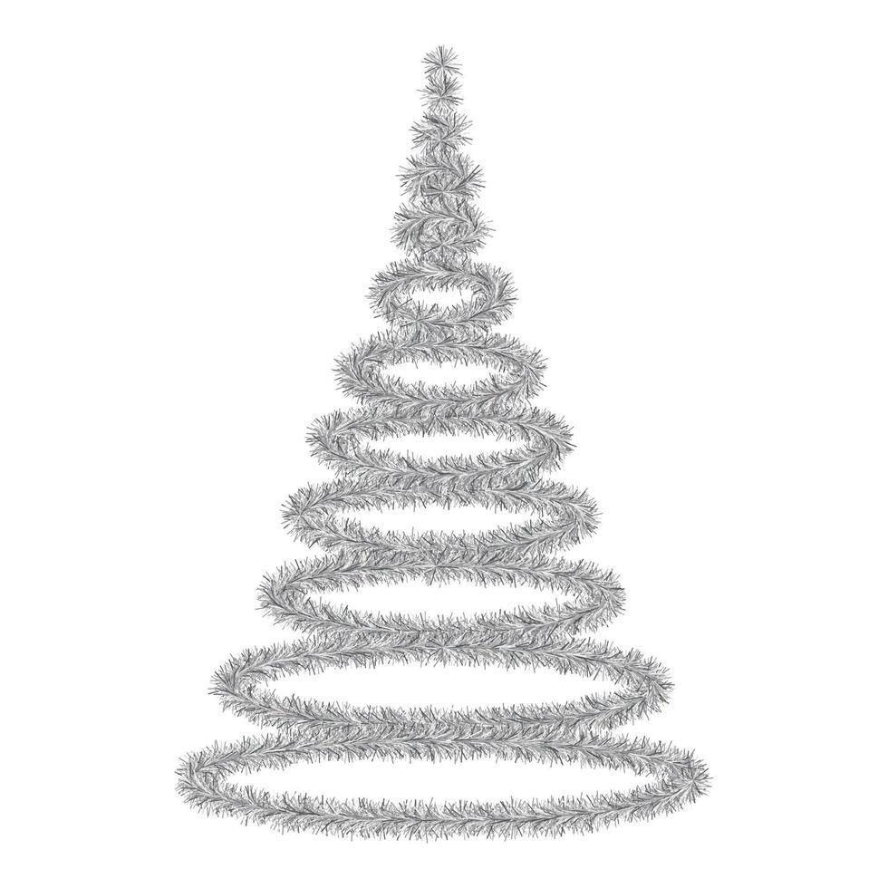 Christmas tree. A tree made of fluffy tinsel. Silver fir. Happy new year and merry christmas. vector