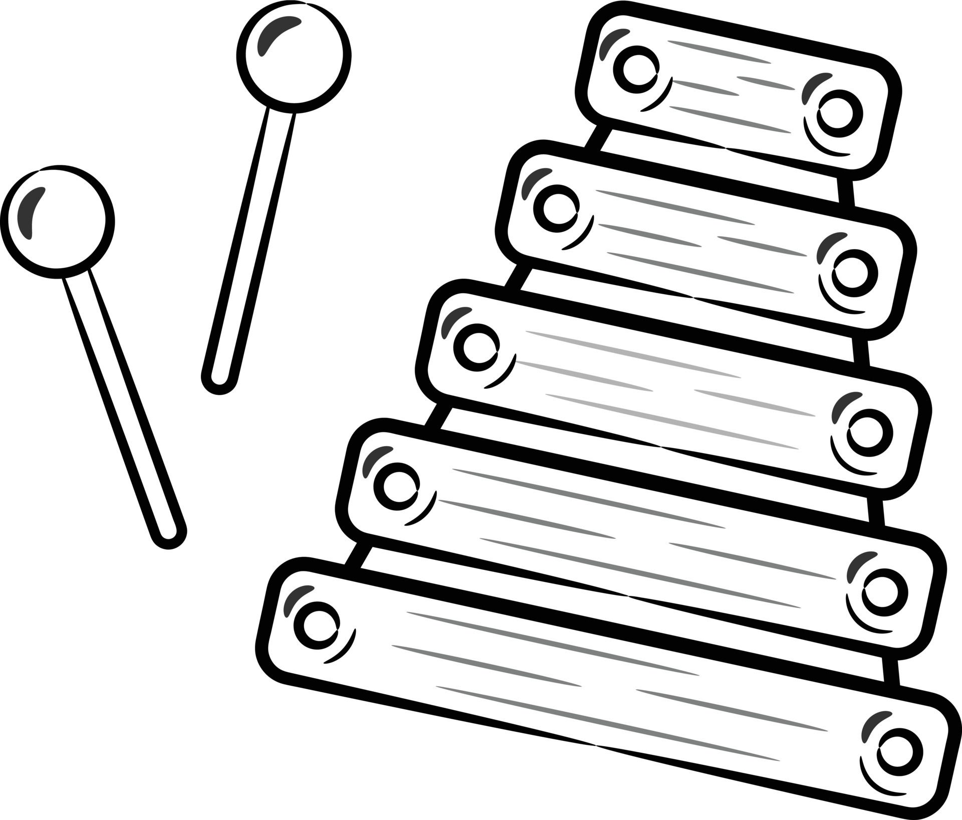 Xylophone colorful and in black with white colors, coloring page. vector  illustration. | CanStock
