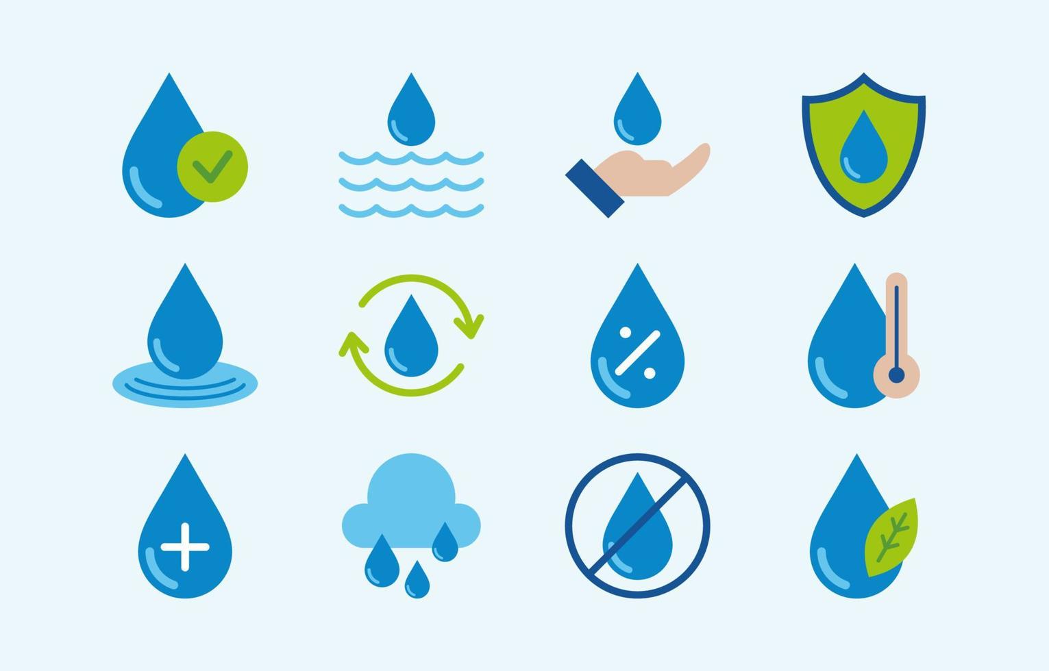 Set Of Water Icon Flat Color Style vector