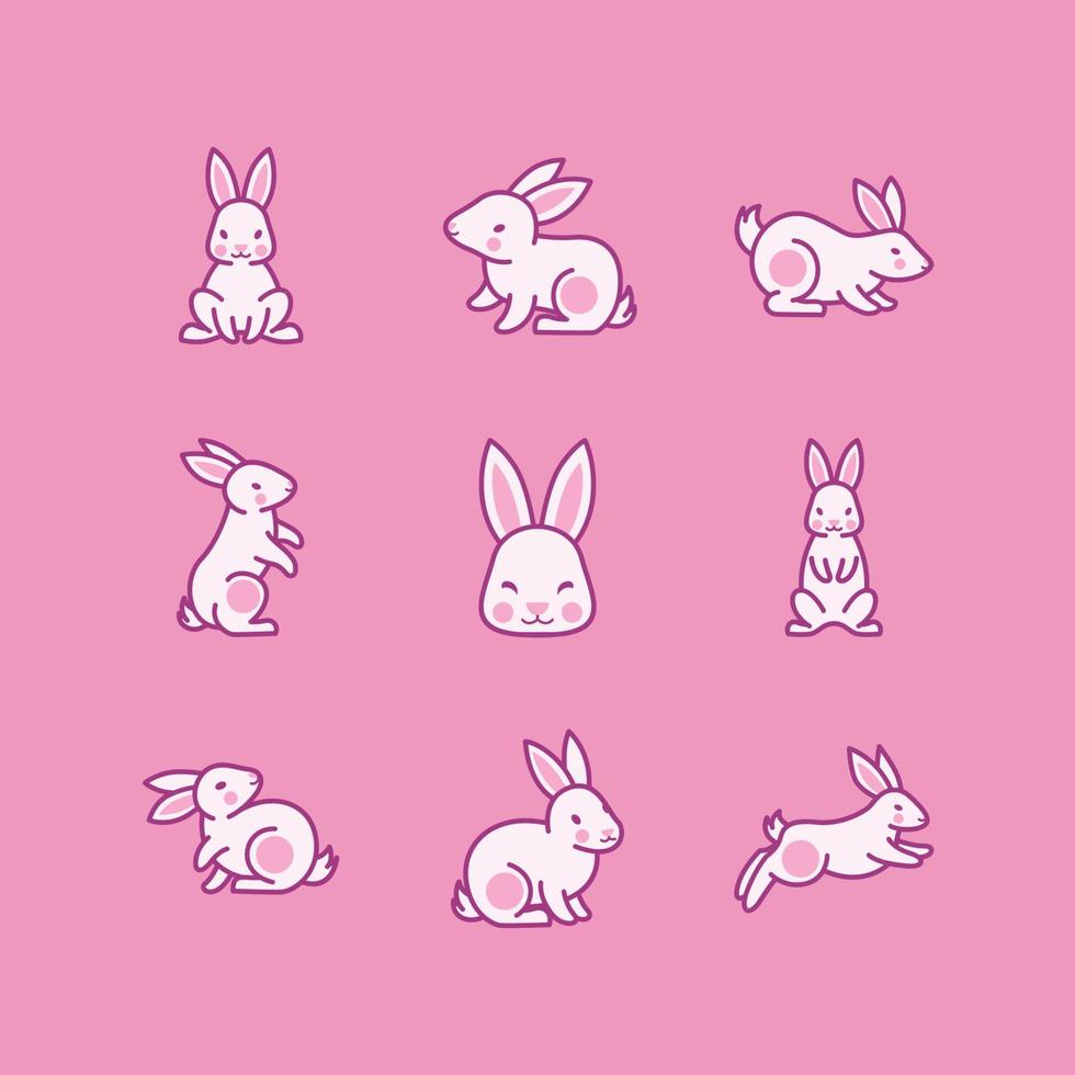 linda colección de iconos planos de conejo vector