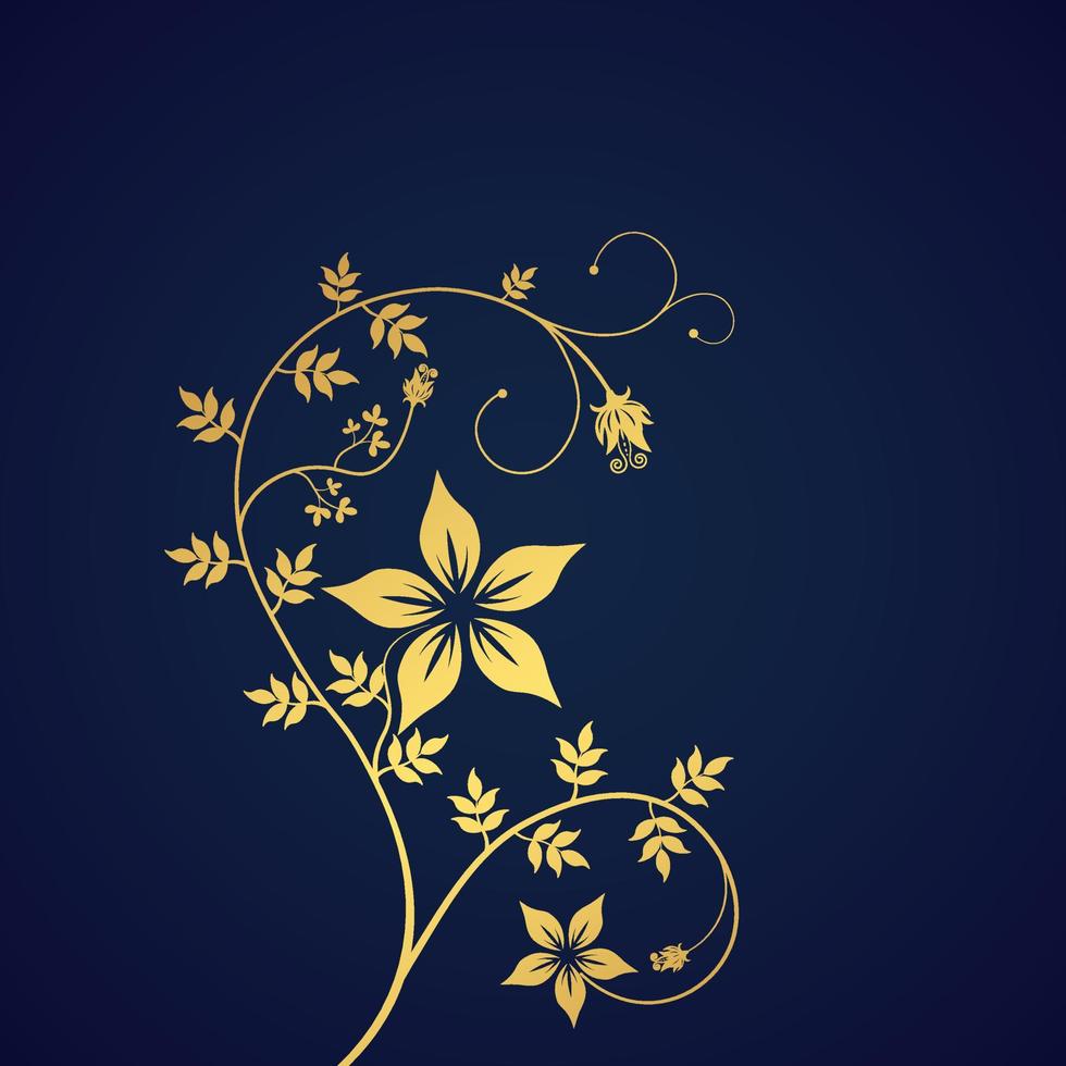 rama de oro de lujo con flores sobre un fondo azul nevy. adornos florales diseño vectorial elemento de diseño de flores. ornamento floral sobre fondo azul nevy. vector