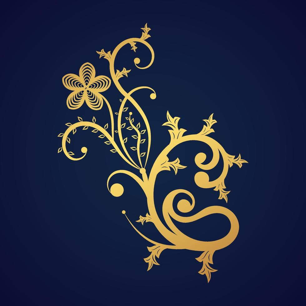 Vector floral ornament, Oriental fabric pattern, Vintage floral pattern. Black Textile and Mehndi design with gold