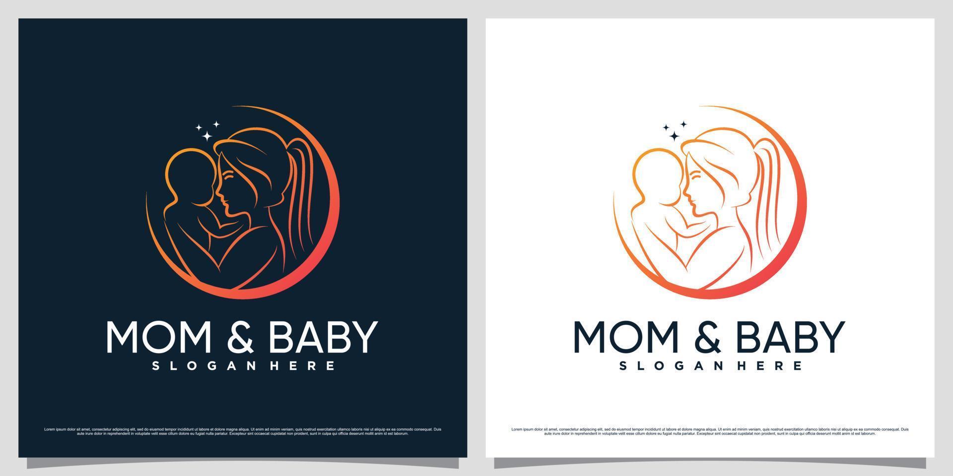 Mother and baby logo design template with line art style and creative element concept vector