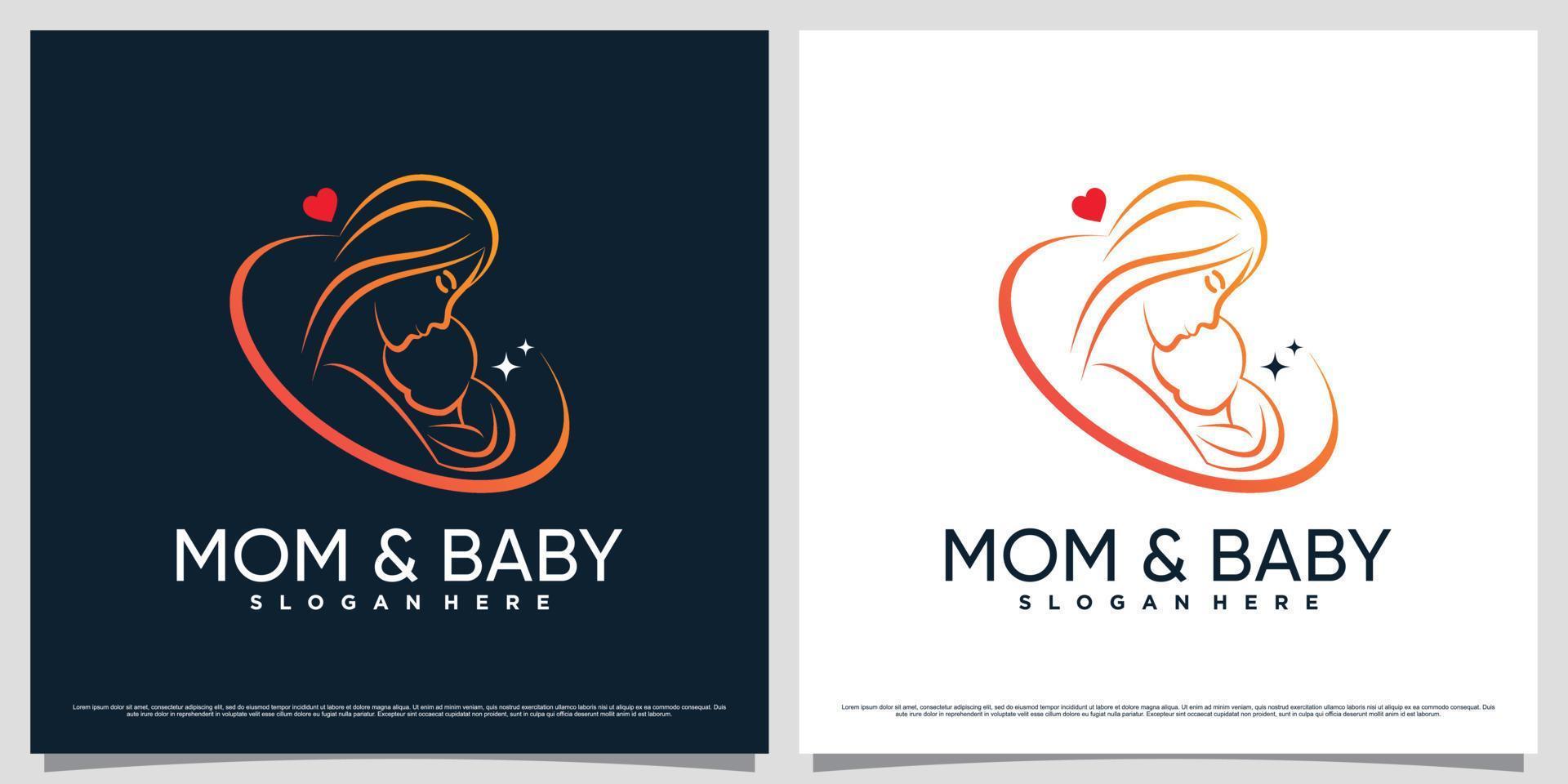 Mother and baby logo design template with line art style and creative element concept vector