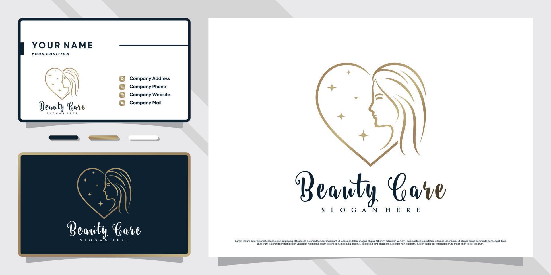 Beauty women logo design for salon spa with creative element and business card template vector