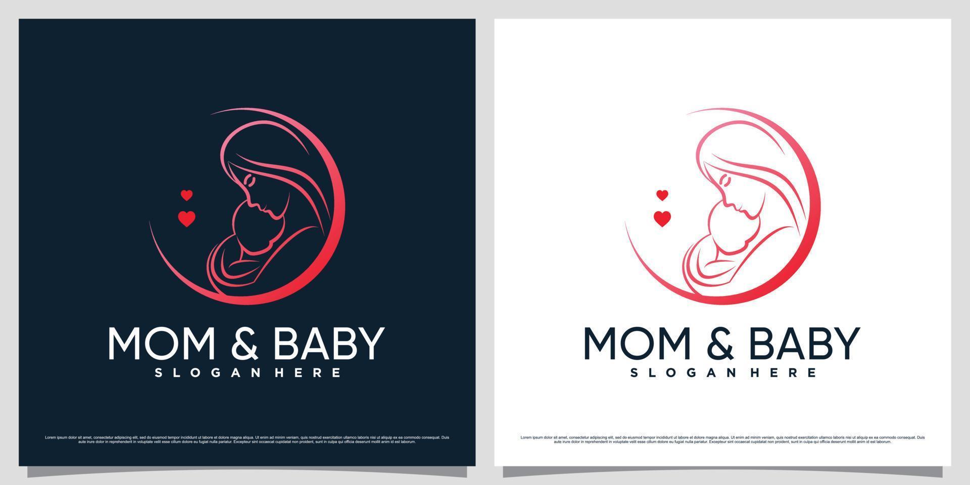 Mother and baby logo design template with line art style and creative element concept vector