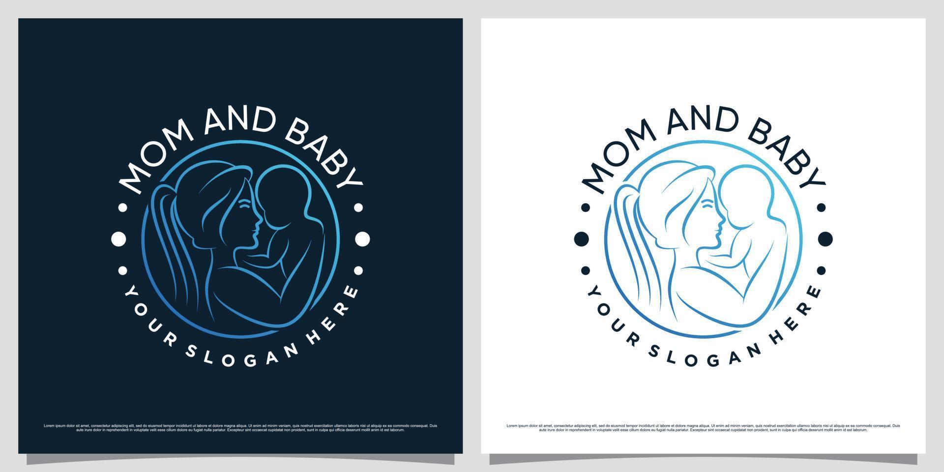 Creative mom and baby logo design template with emblem style concept vector