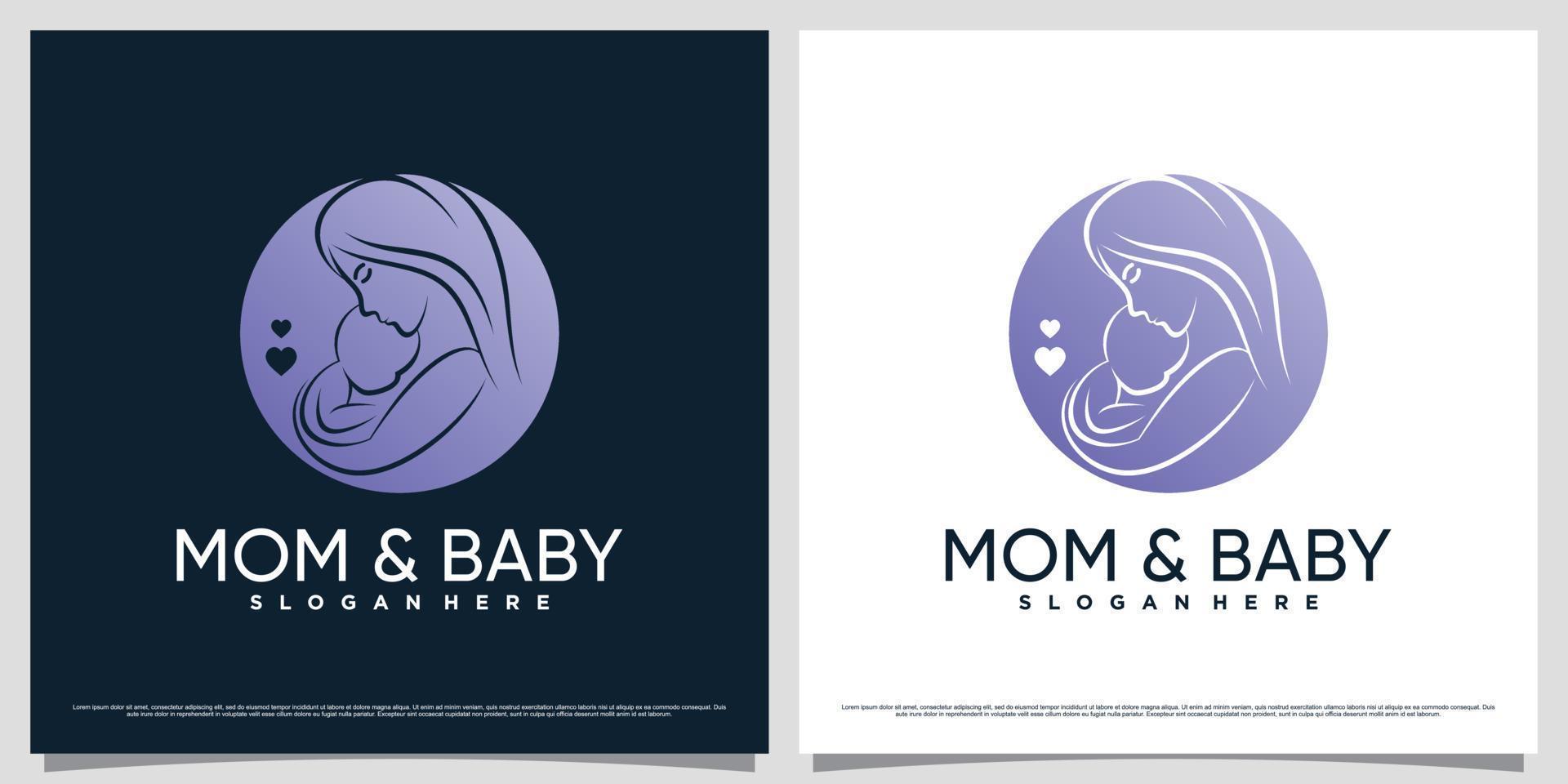 Mom and baby logo design template with negative space concept and creative element vector