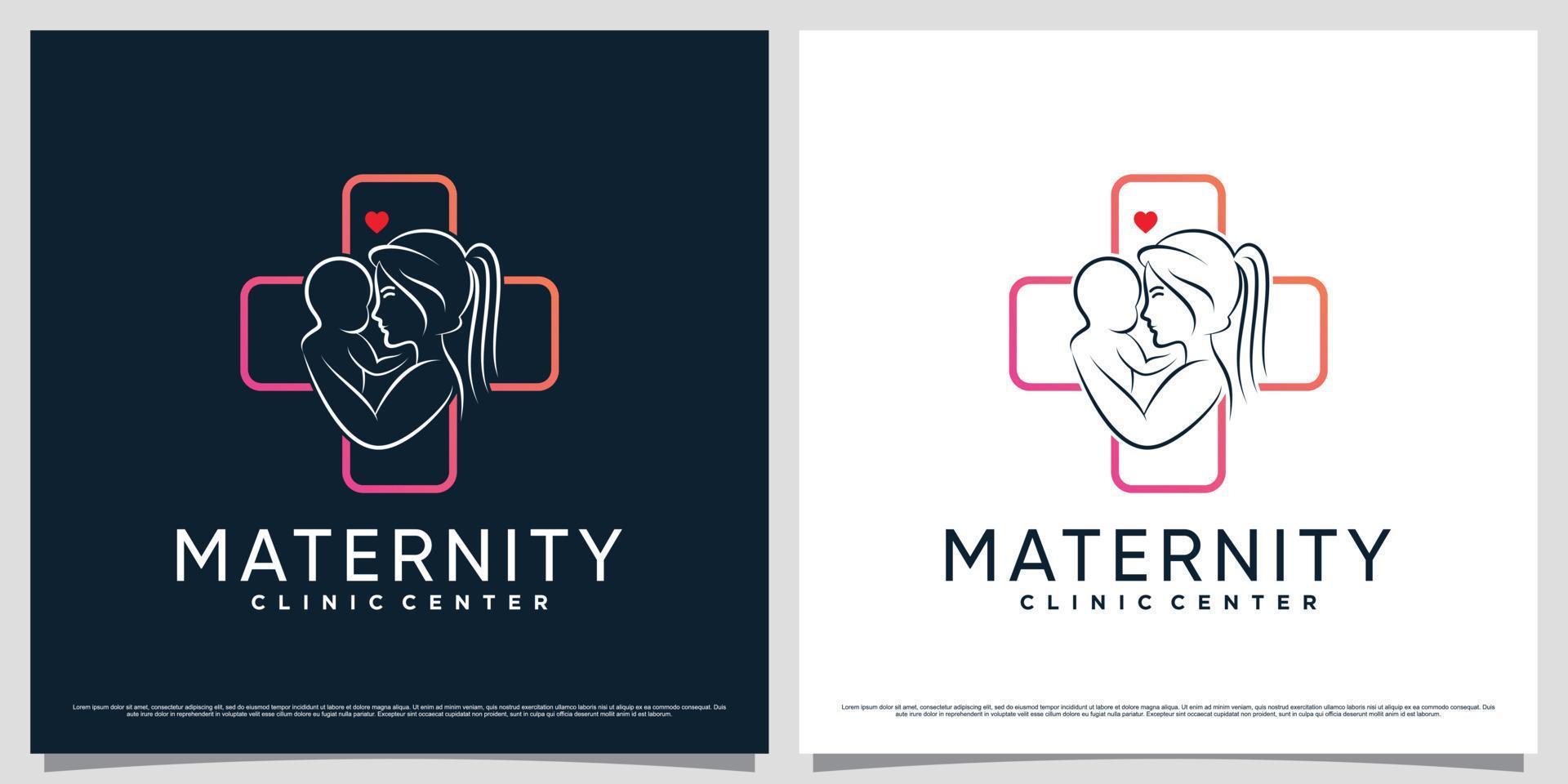 Maternity clinic logo design template for mom and baby with creative element concept vector