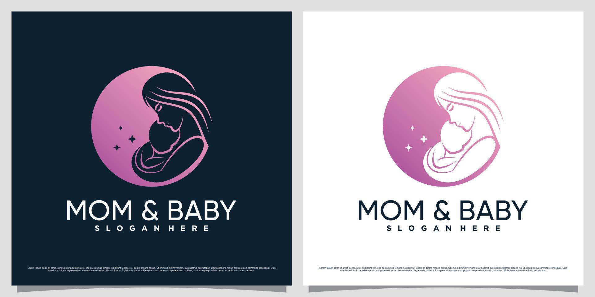 Mom and baby logo design template with negative space concept and creative element vector