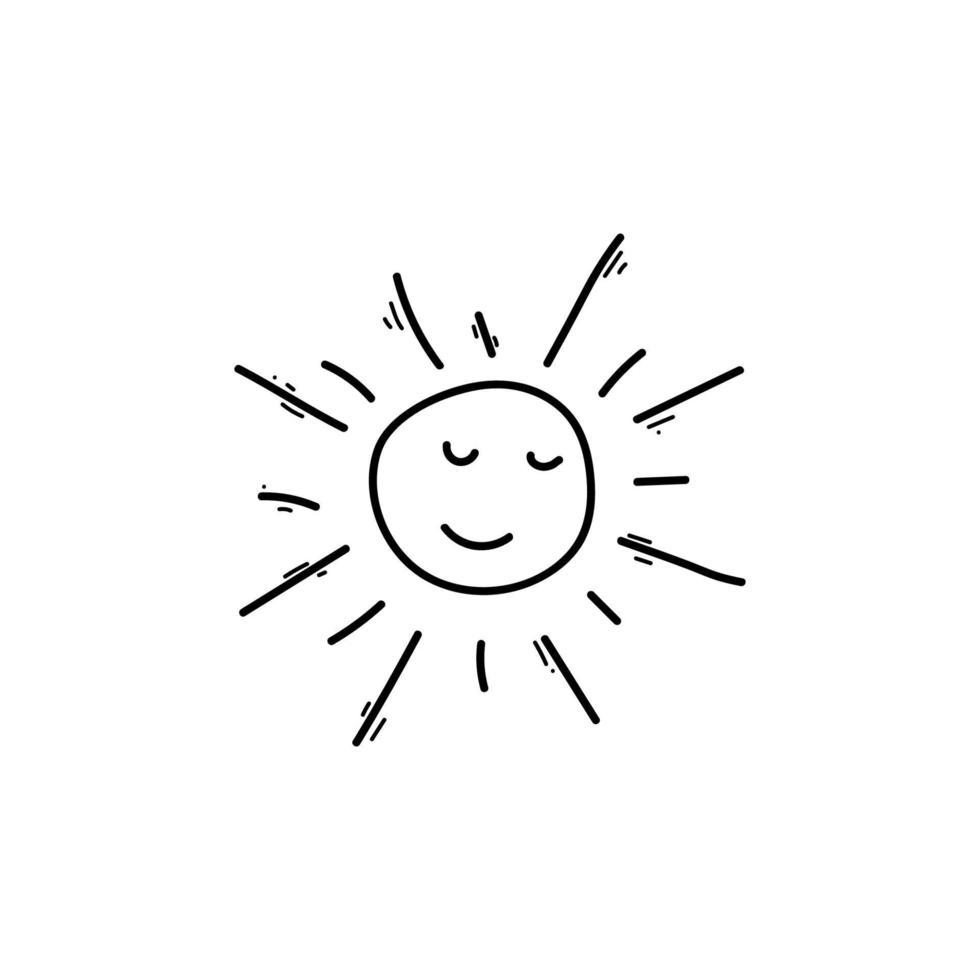 Cute cartoon hand drawn sun drawing. Doodle sun on white background. vector
