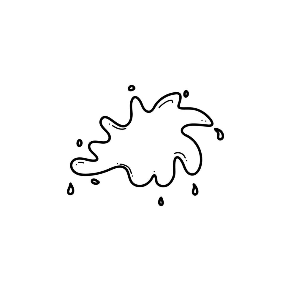 Hand drawn milk splash, liquid paint or water explosion with drops in doodle style vector
