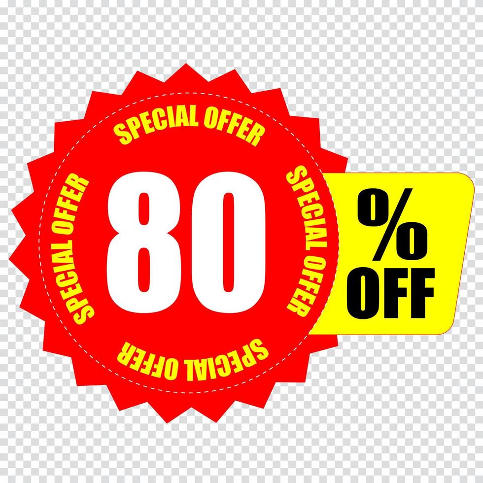 Icono de signo de 80 por ciento de descuento. símbolo de venta. etiqueta de oferta especial vector