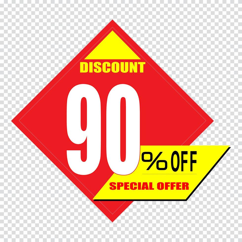 Icono de signo de 90 por ciento de descuento. símbolo de venta. etiqueta de oferta especial vector