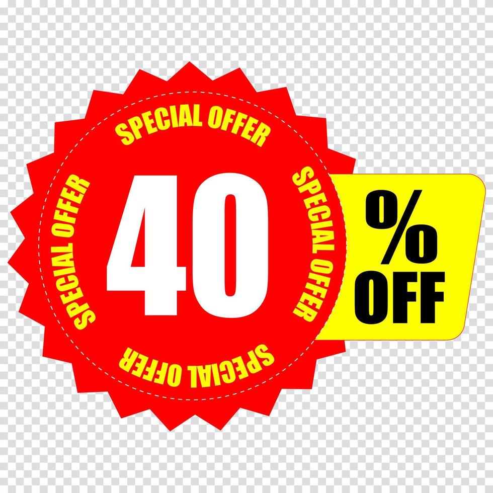 Icono de signo de 40 por ciento de descuento. símbolo de venta. etiqueta de oferta especial vector