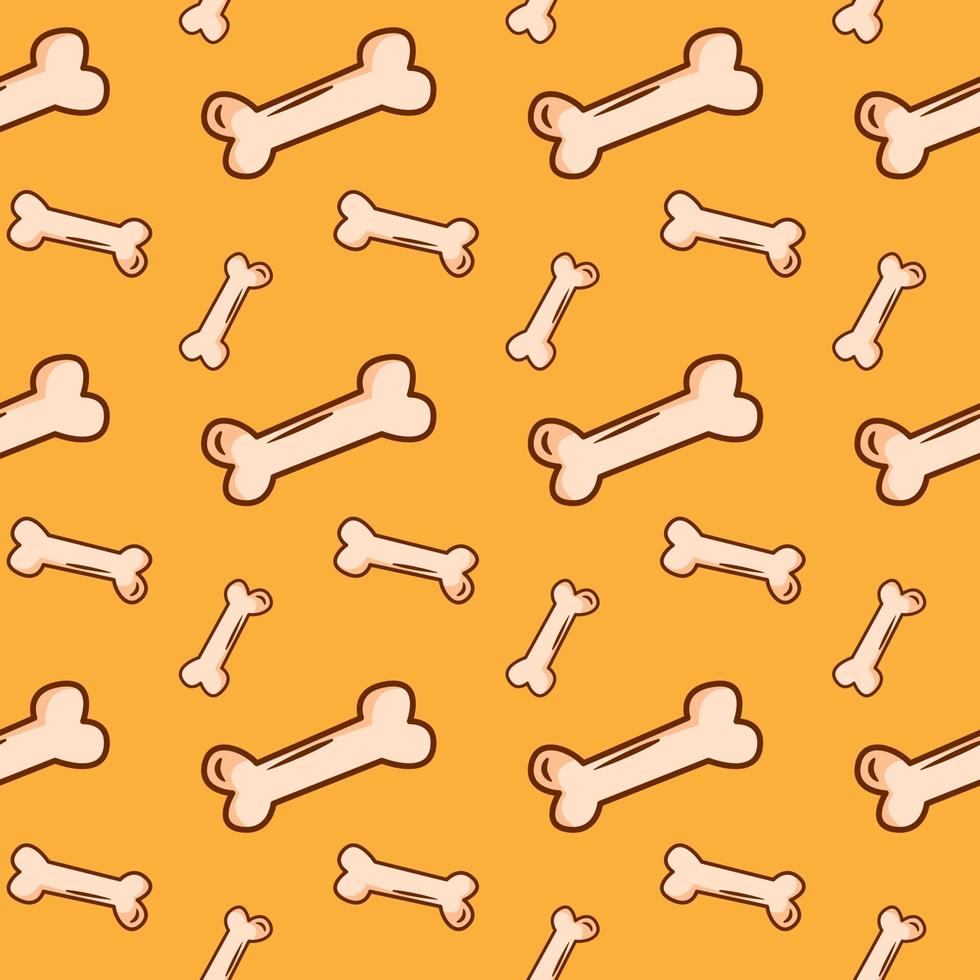 A bright seamless pattern with a yellow background and an image of dog bones. Vector cartoon illustration