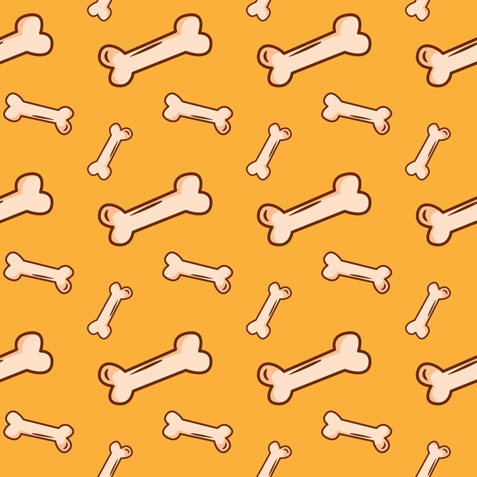 A bright seamless pattern with a yellow background and an image of dog bones. Vector cartoon illustration