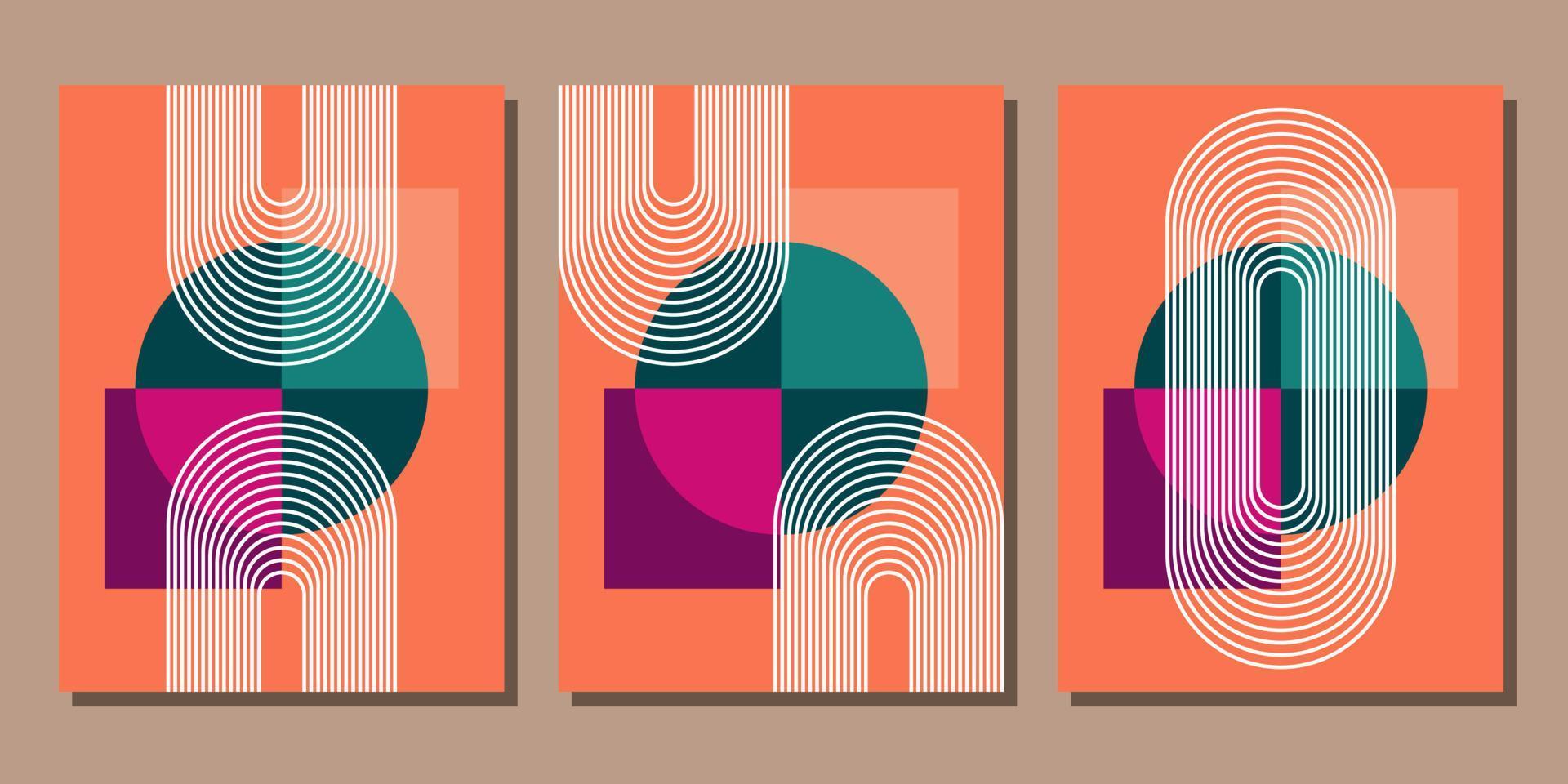 conjunto de tres plantillas de póster boho contemporáneo de forma moderna de mediados de siglo de estética abstracta vector