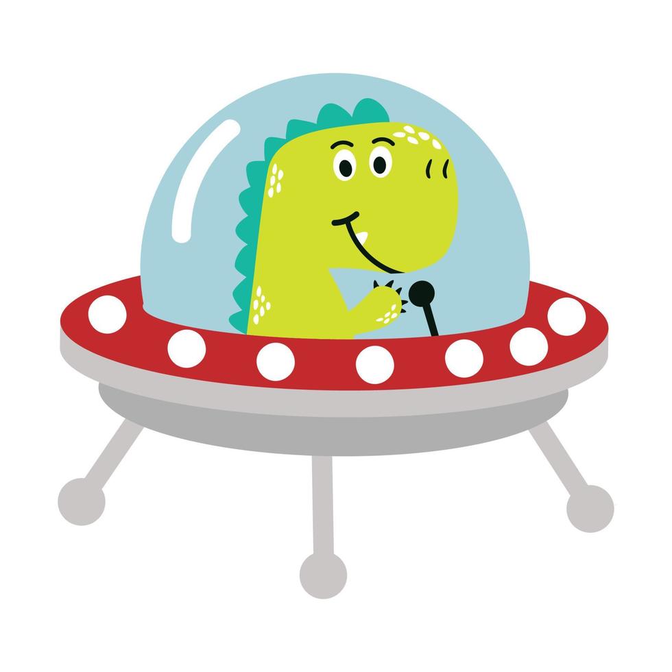 Cute dinosaur in spaceship cartoon vector