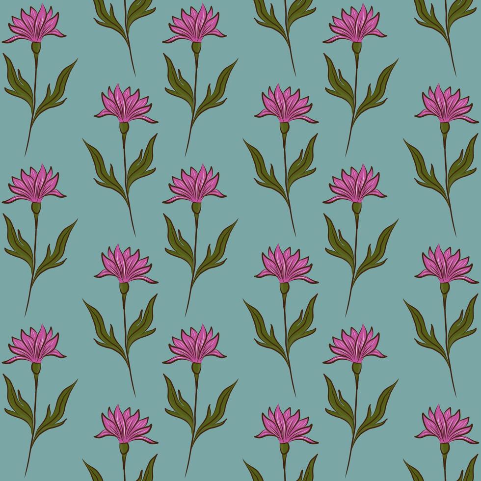 MINT GREEN VECTOR SEAMLESS BACKGROUND WITH LIGHT LILAC CROCUS WILDFLOWERS