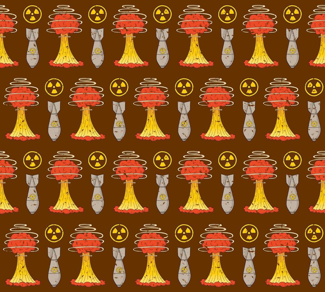 BROWN VECTOR SEAMLESS PATTERN WITH ELEMENTS OF NUCLEAR WAR