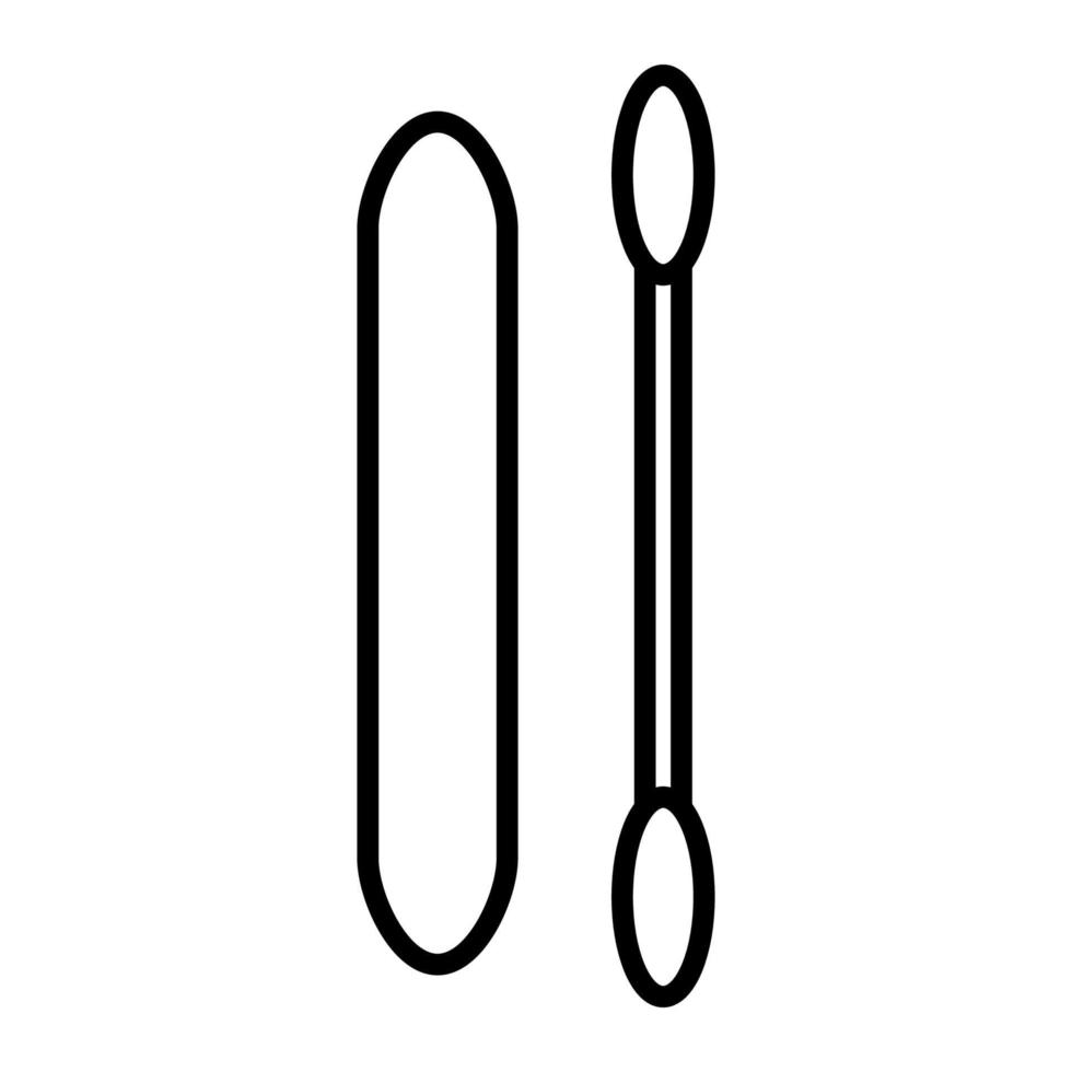 Black and white icon is a simple linear fashionable glamorous cosmic cotton swab for cleaning the face and ears and nail file, manicure guidance. Vector illustration