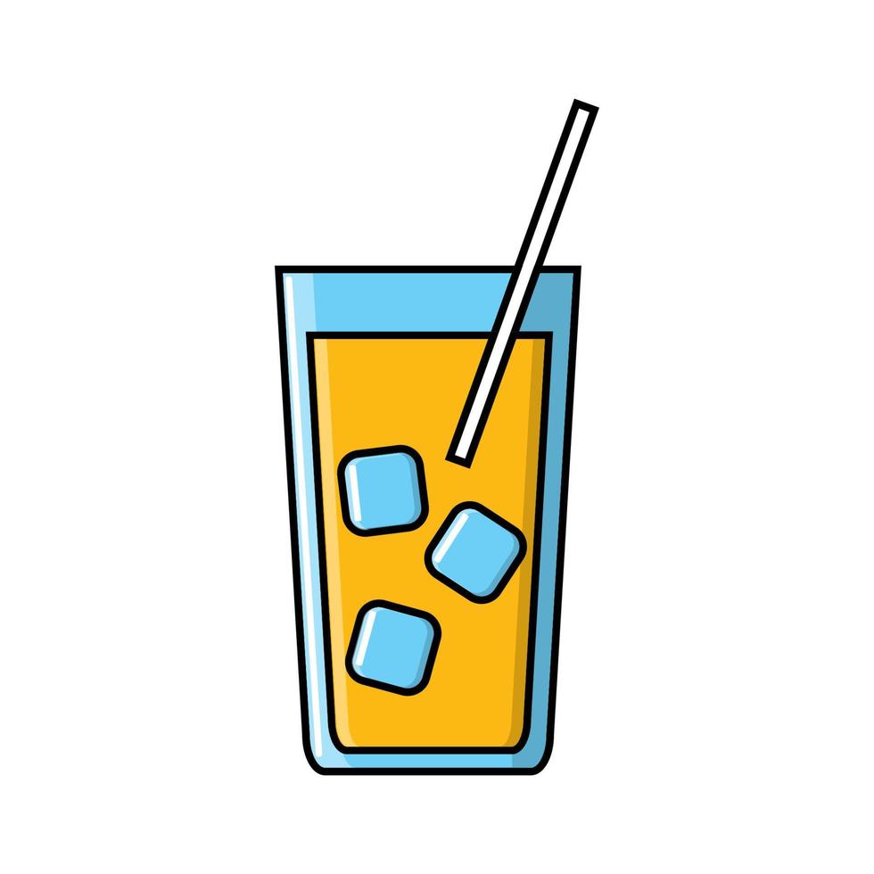 Alcoholic delicious juicy cocktail drink in a glass with ice and a straw icon on a white background. Vector illustration