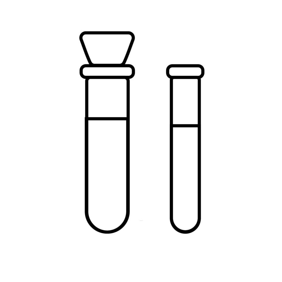 Chemical laboratory medical test tube, flask for drugs and chemical experiments, simple black and white icon on a white background. Vector illustration