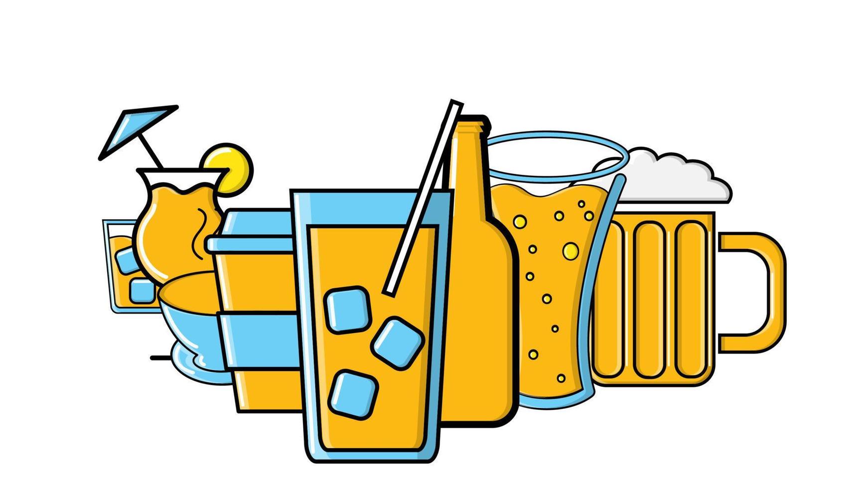juego de vasos de cerveza y cócteles alcohol bebidas café y té aislado sobre fondo blanco. ilustración vectorial vector