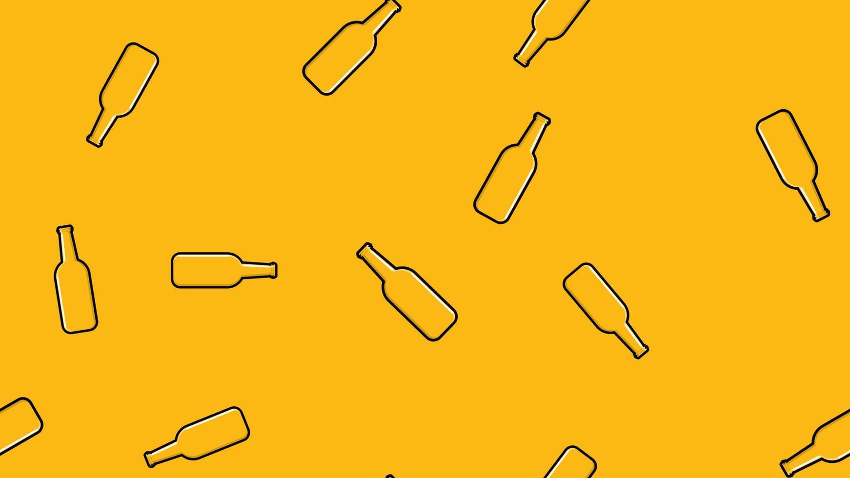 Seamless pattern of yellow repeating alcoholic beer glass bottles with a beer frothy hops malt craft lager on a yellow background. Vector illustration