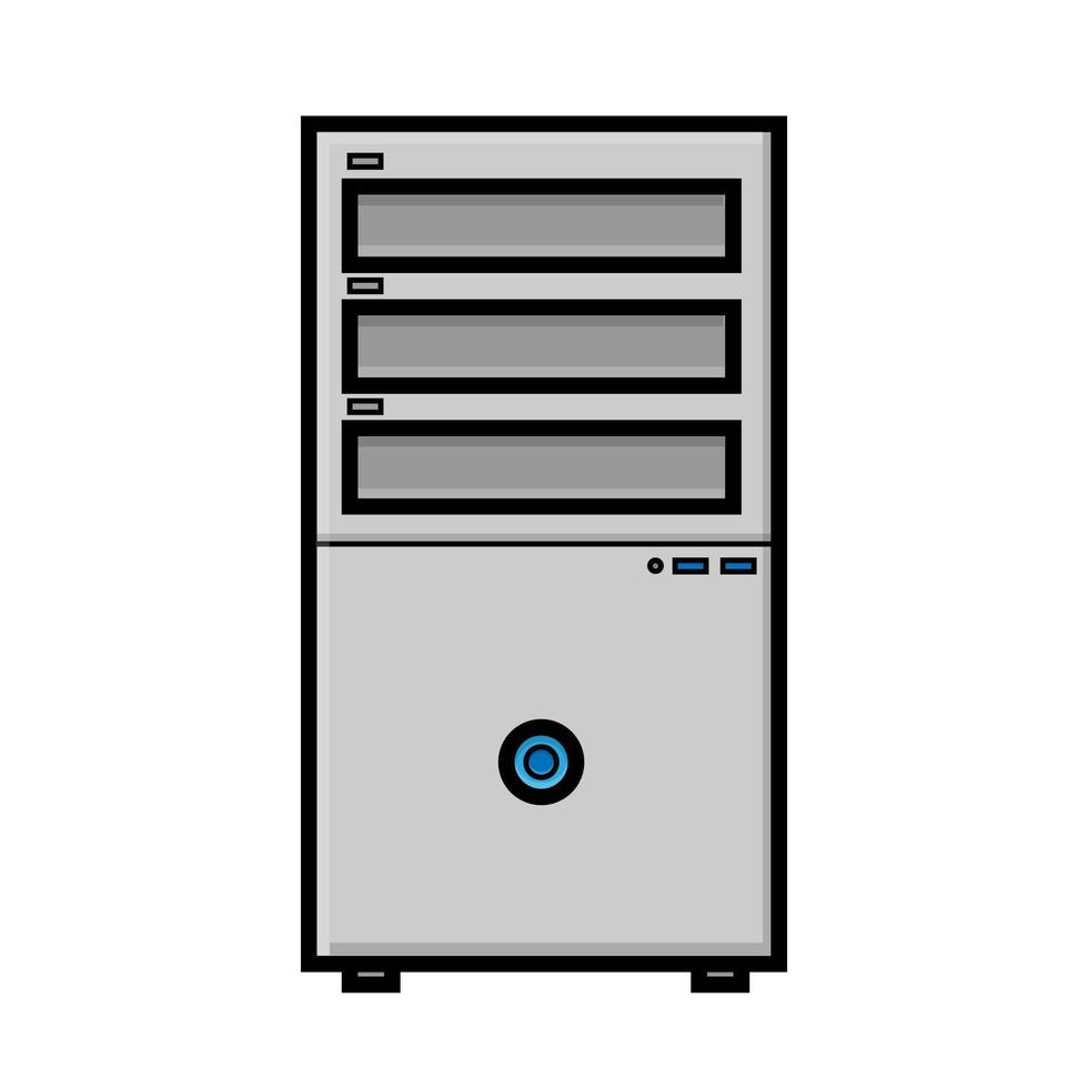 Vector illustration of white flat icon simple modern digital digital system unit of stationary computer isolated on white background. Concept computer digital technologies
