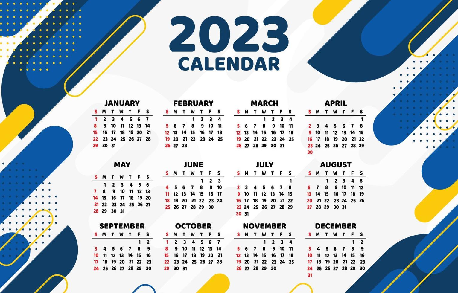 Calendar 2023 Template Abstract Design vector