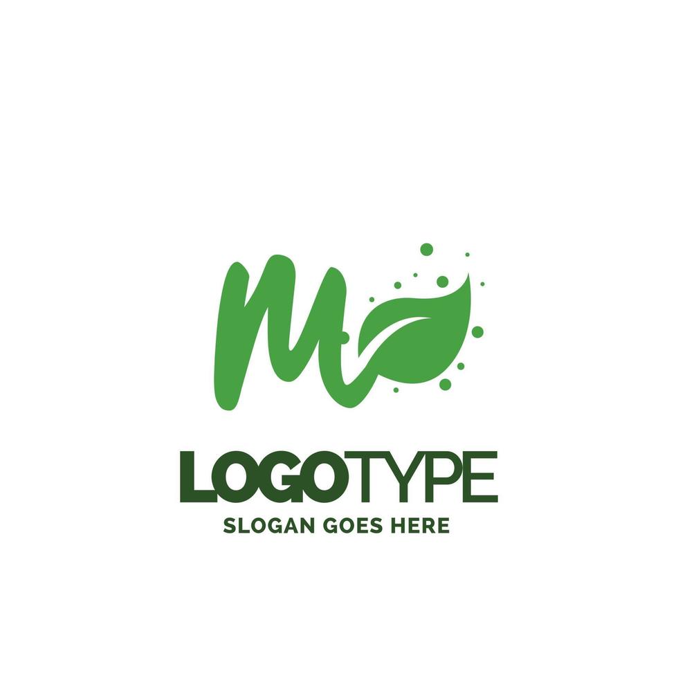 M logo with Leaf Element. vector