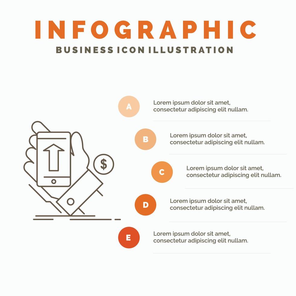 phone. hand. Shopping. smartphone. Currency Infographics Template for Website and Presentation. Line Gray icon with Orange infographic style vector illustration