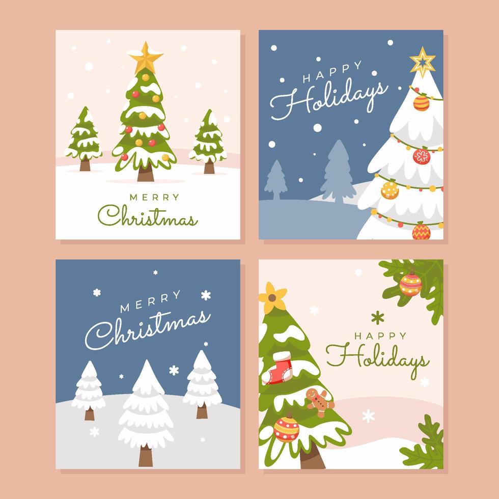 Flat Christmas Tree Greeting Card Collection vector