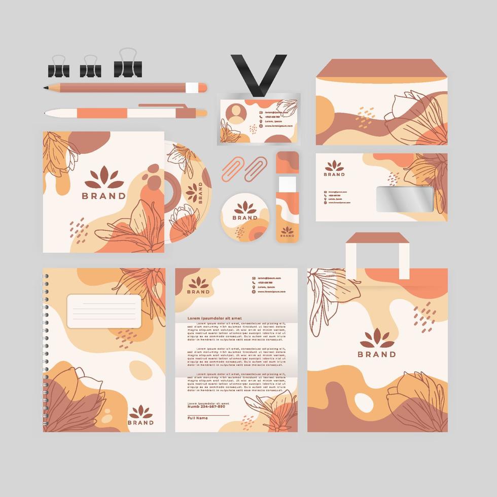 Earth Tone with Floral Line art Business KIt vector