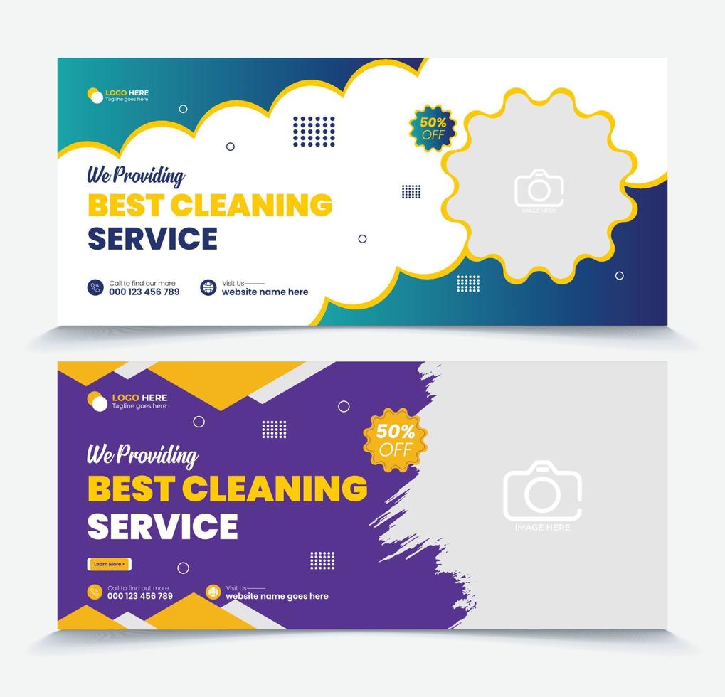 Cleaning Service web page cover photo, header banner ads, social media post design template vector