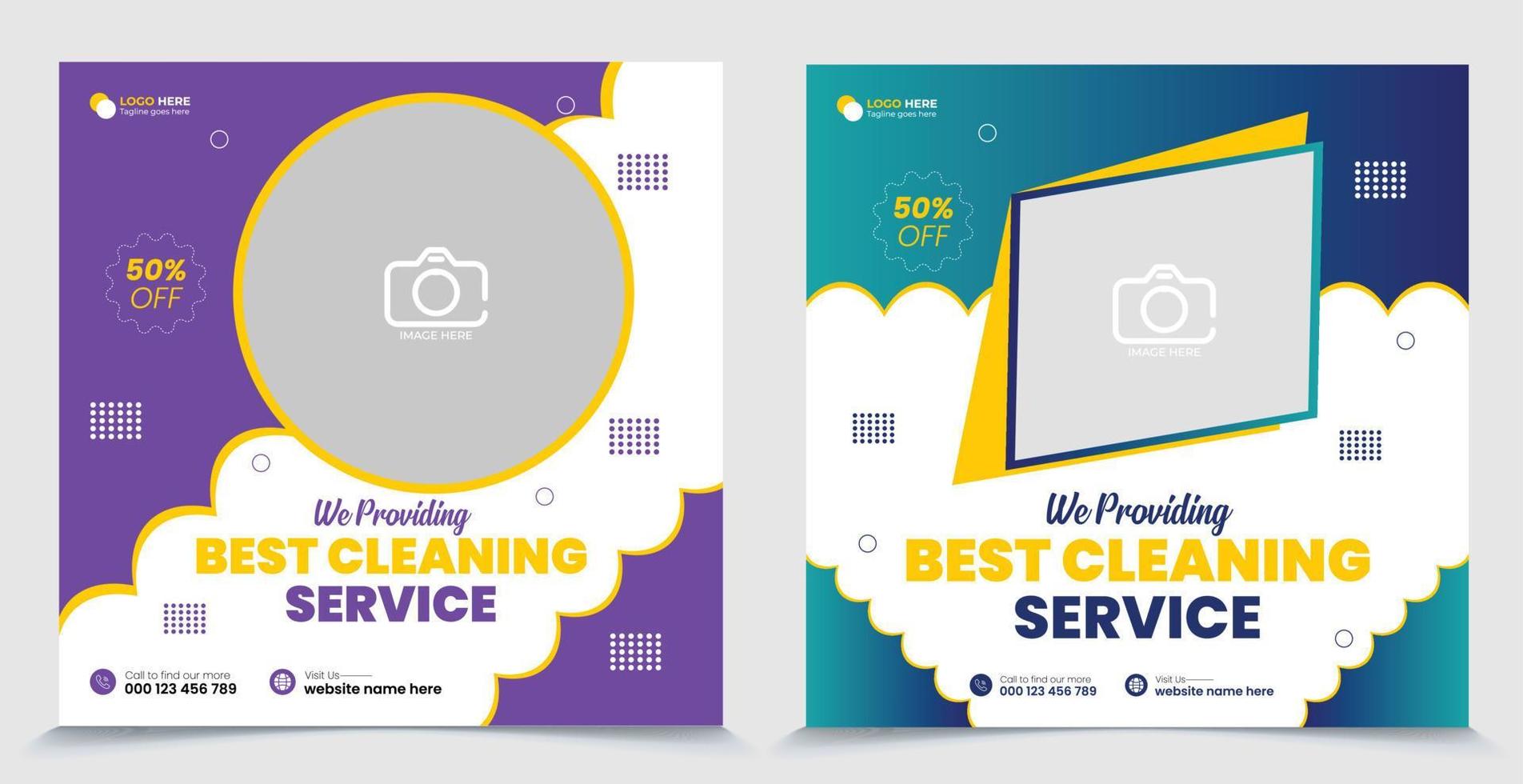 Best Cleaning Services for office, hotel and home social media post template design. vector