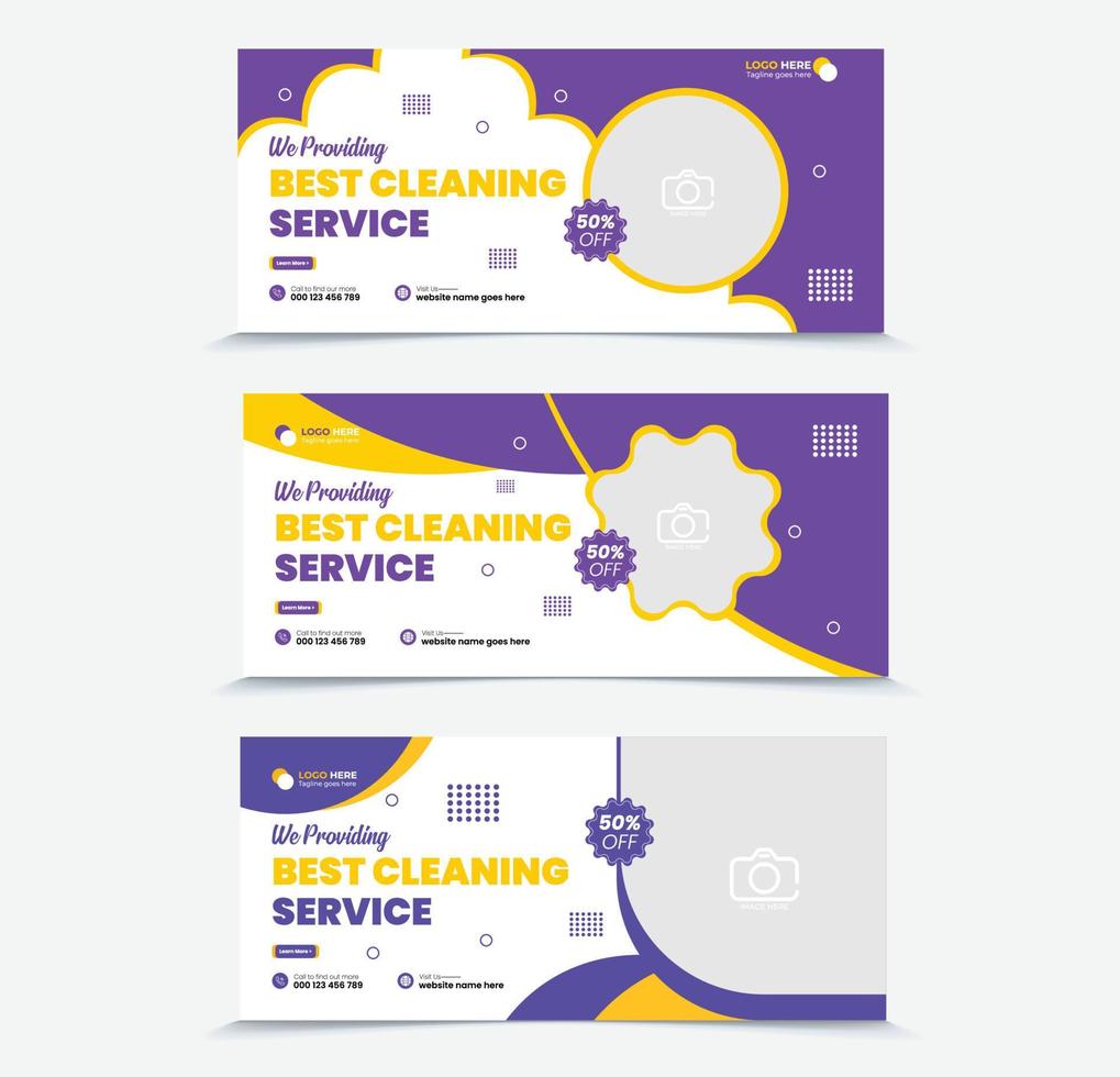Cleaning Service web page cover photo, header banner ads, social media post design template vector