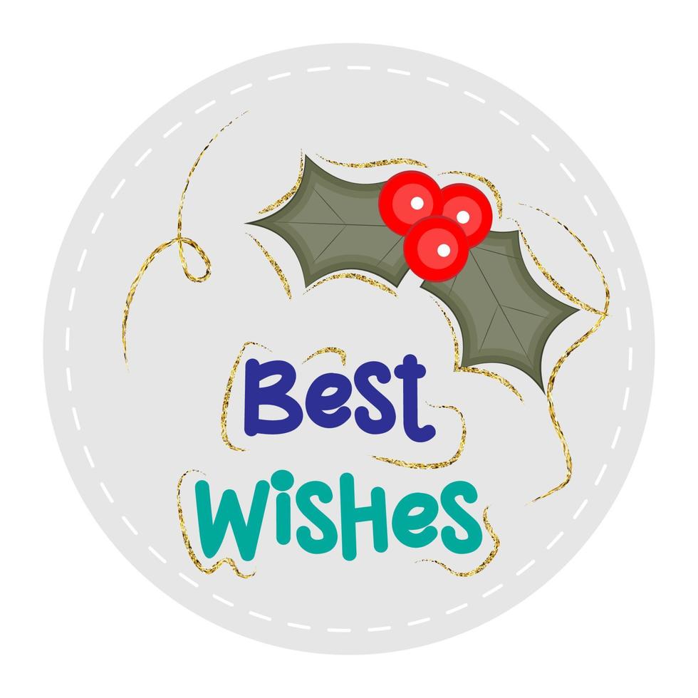 pegatina navideña, etiqueta o tarjeta de felicitación con una hoja de acebo, ilustración vectorial vector