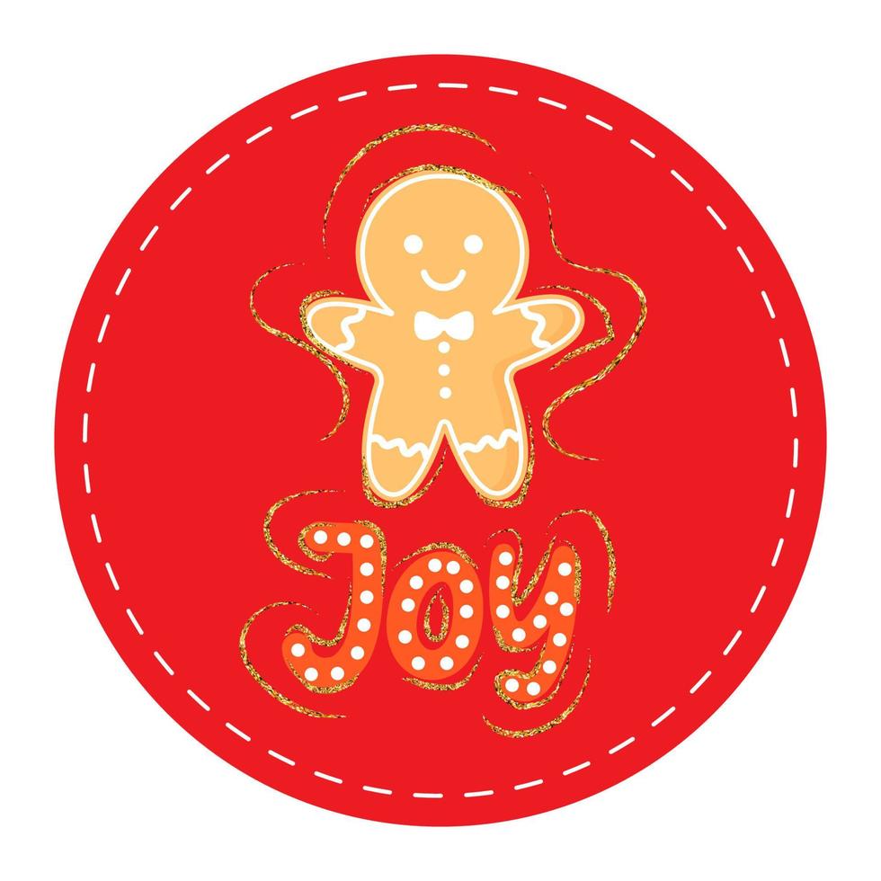 Christmas sticker, label or greeting card with a cookie man, vector illustration