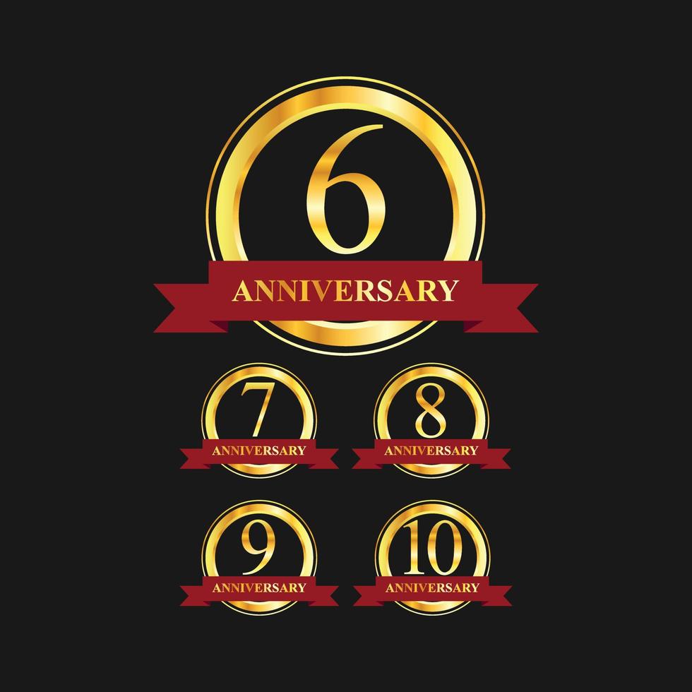 6 to 10 year anniversary gold label vector image